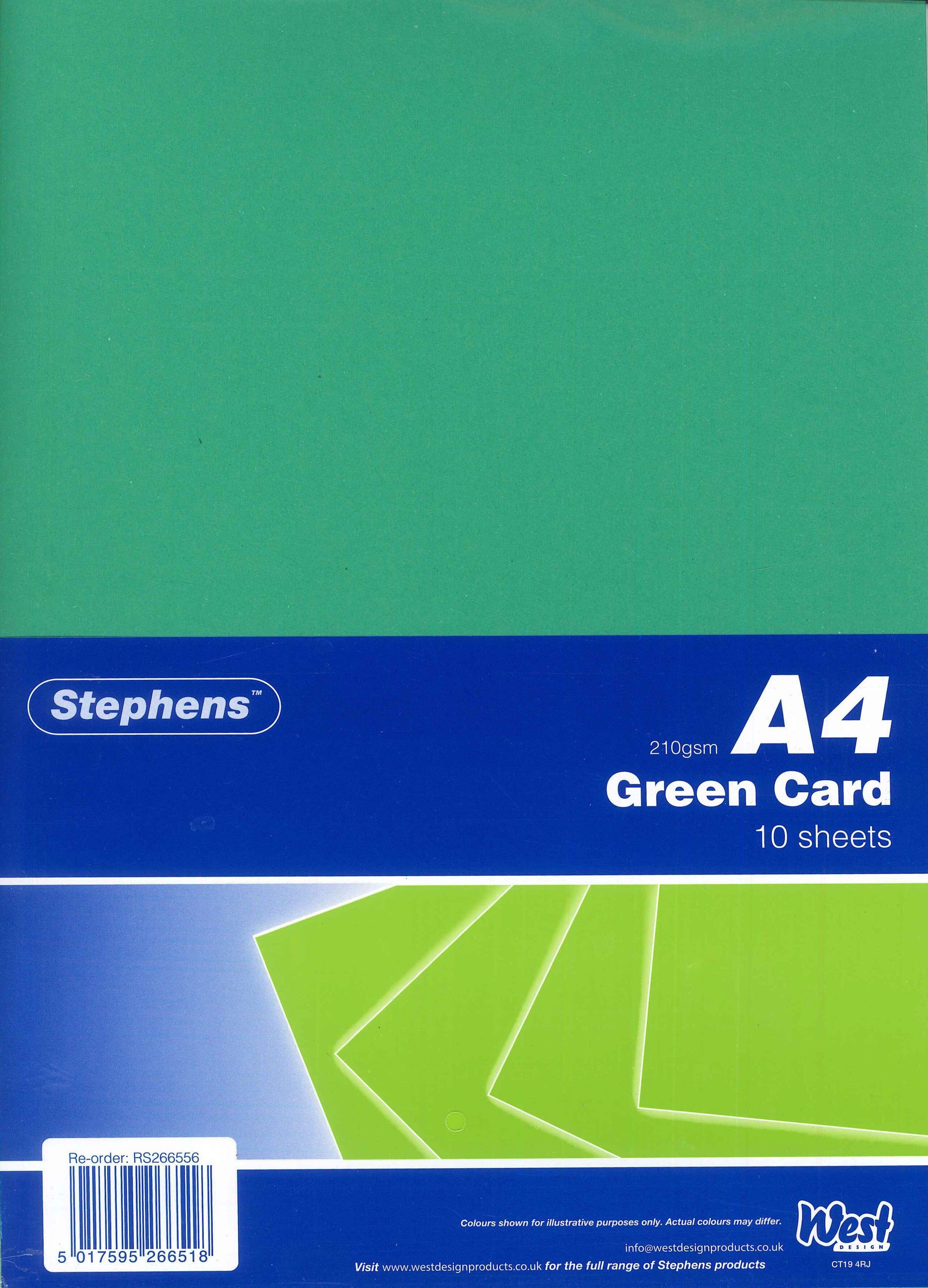 Cartulina de color verde Stephens A4 de 210 g/m², 10 hojas, ideal para imprimir, fotocopiar, hacer tarjetas, decoupage y diseños de álbumes de recortes, base de cartón perfecta para proyectos de manualidades, artículo de papelería esencial