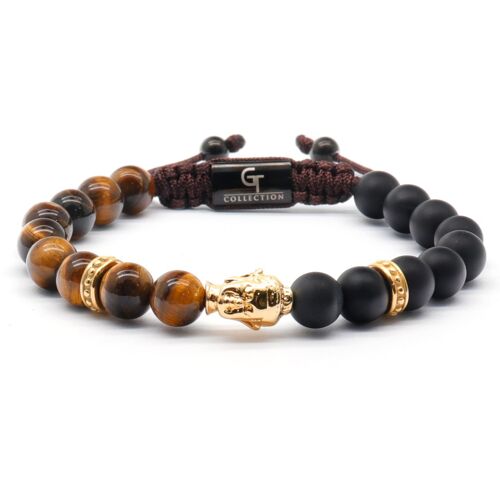 Men's Gold Buddha Bead Bracelet With TIGER EYE And ONYX Stone