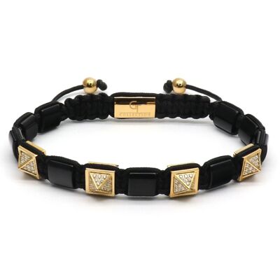 BLACK ONYX Pyramid Bracelet - Gold CZ Beads