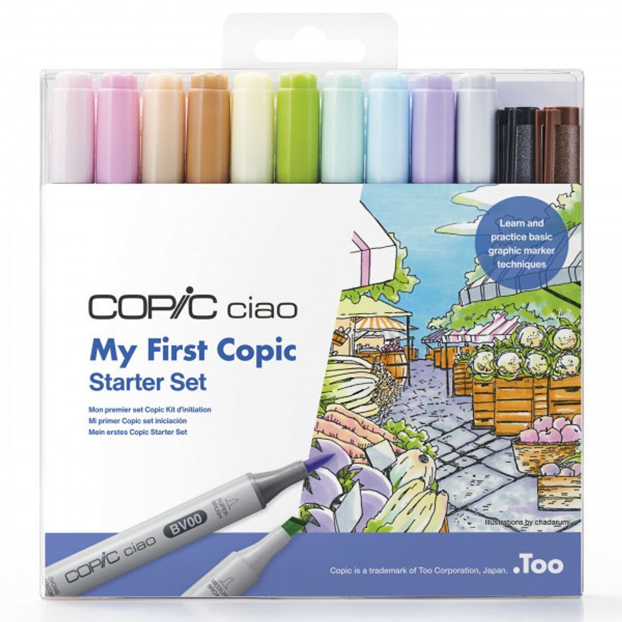 Marqueur de couleur COPIC Ciao - Lot de 12 Mon premier starter, pour l'art et l'artisanat, le coloriage, les graphiques, le surligneur, le design, l'anime, les professionnels et les débutants, les fournitures d'art et les livres de coloriage