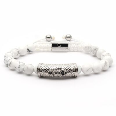 Pulsera de cuentas de HOWLITE real - Plata CZ