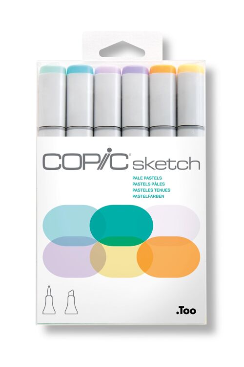 COPIC Sketch Coloured Marker Pen - Set of 6 Pale Pastel, For Art & Crafts, Colouring, Graphics, Highlighter, Design, Anime, Professional & Beginners, Art Supplies & Colouring Books