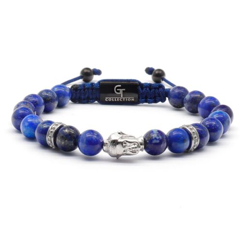 Men's Silver Buddha Bead Bracelet With LAPIS LAZULI Stone