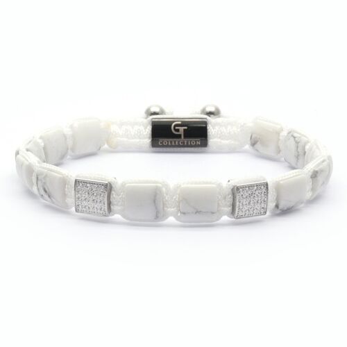 HOWLITE Flatbead Bracelet - White Gemstones & White Gold CZ Bead