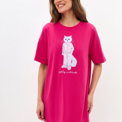 T-shirt oversize imprimé rose PAJAMA CAT
