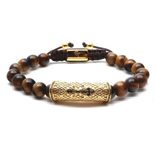 Royal TIGER EYE Bead Bracelet - Gold CZ