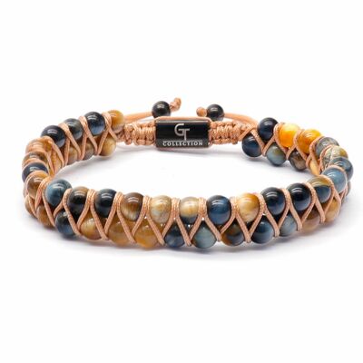 Men's HAWK'S EYE Double Bead Bracelet - Multicolored Gemstones