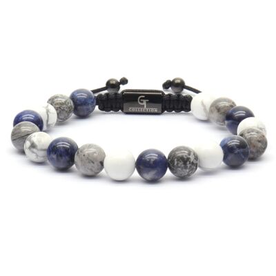 Bracciale da uomo con perline Sodalite, Howlite, diaspro grigio