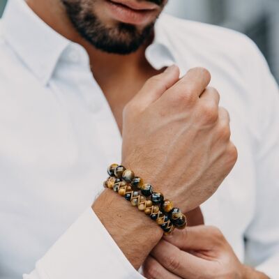Men's HAWK'S EYE Beaded Bracelet - Multicolored Gemstones