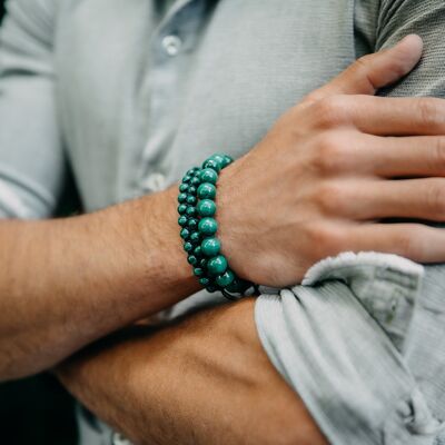 Men's MALACHITE Beaded Bracelet - Green Gemstones