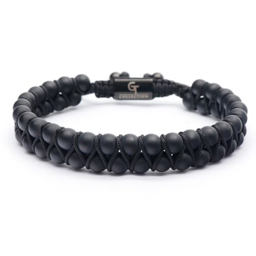 Men's MATTE ONYX Double Bead Bracelet - Black Gemstones