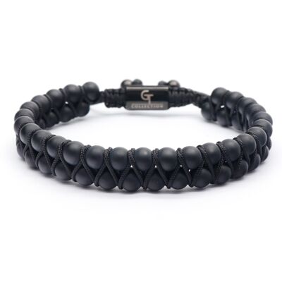 Pulsera de cuentas dobles de ónix mate para hombre - piedras preciosas negras