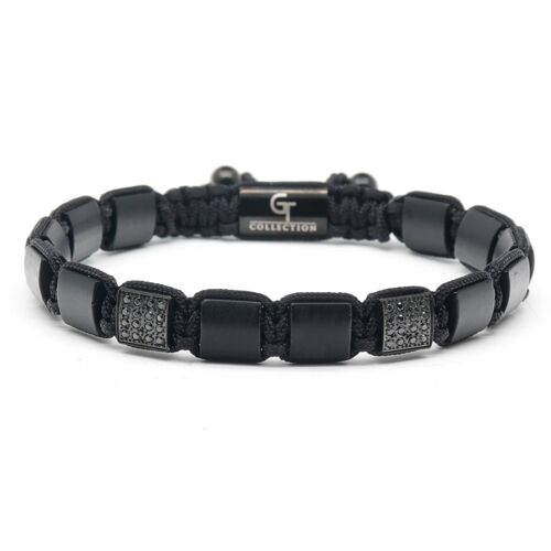 MATTE ONYX Flatbead Bracelet - Black Gemstones & Black CZ Bead