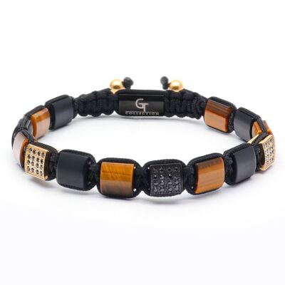 TIGER EYE, BLACK ONYX Flatbead Armband - Braune & Schwarze Edelsteine