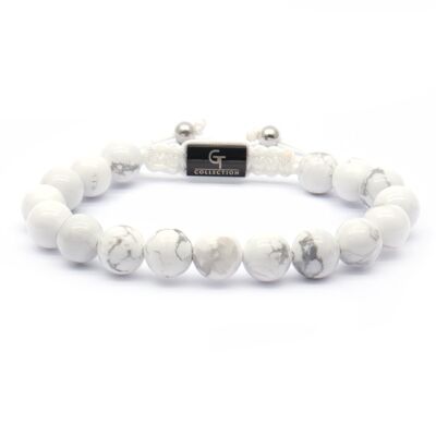 Pulsera de cuentas HOWLITE para hombre - Piedras preciosas blancas