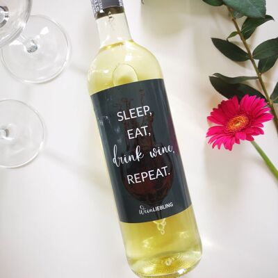 Weinetikett "Drink wine, repeat"
