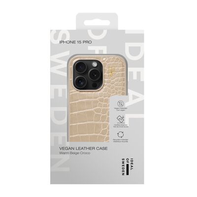 Custodia in pelle vegana per iPhone 15PR beige caldo coccodrillo
