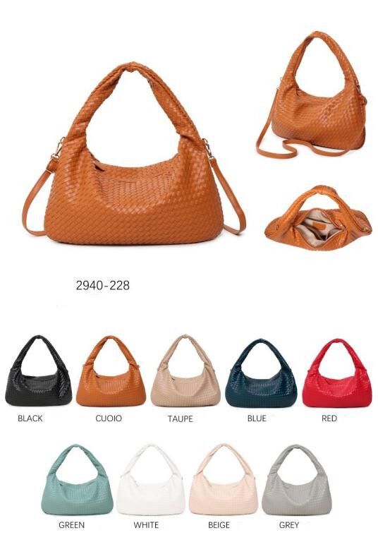 Borsa Hobo da donna in materiale sintetico intrecciato con manico lungo e tracolla regolabile
