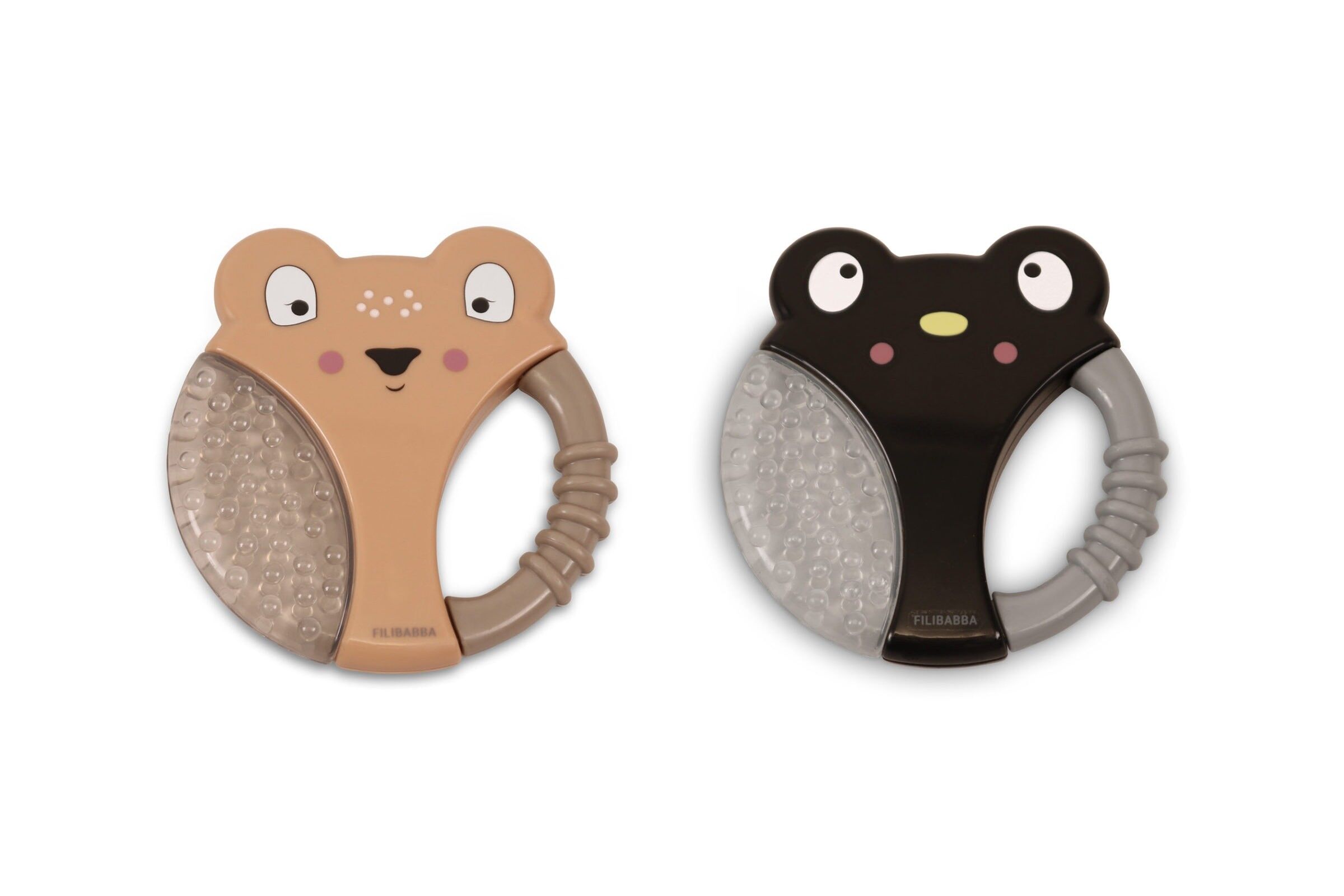 Cooling teething ring x 2 - Beige / black animals