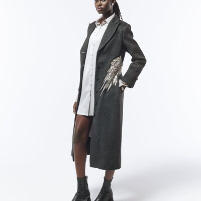 Cappotto in misto lana con dettaglio ala decorato in grigio antracite