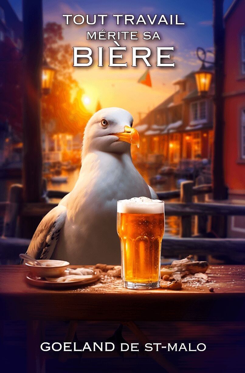 Cartel Saint-Malo - Todo trabajo merece su cerveza - Goéland de Saint Malo