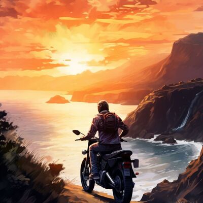 Affiche De moto - Coucher de soleil motard