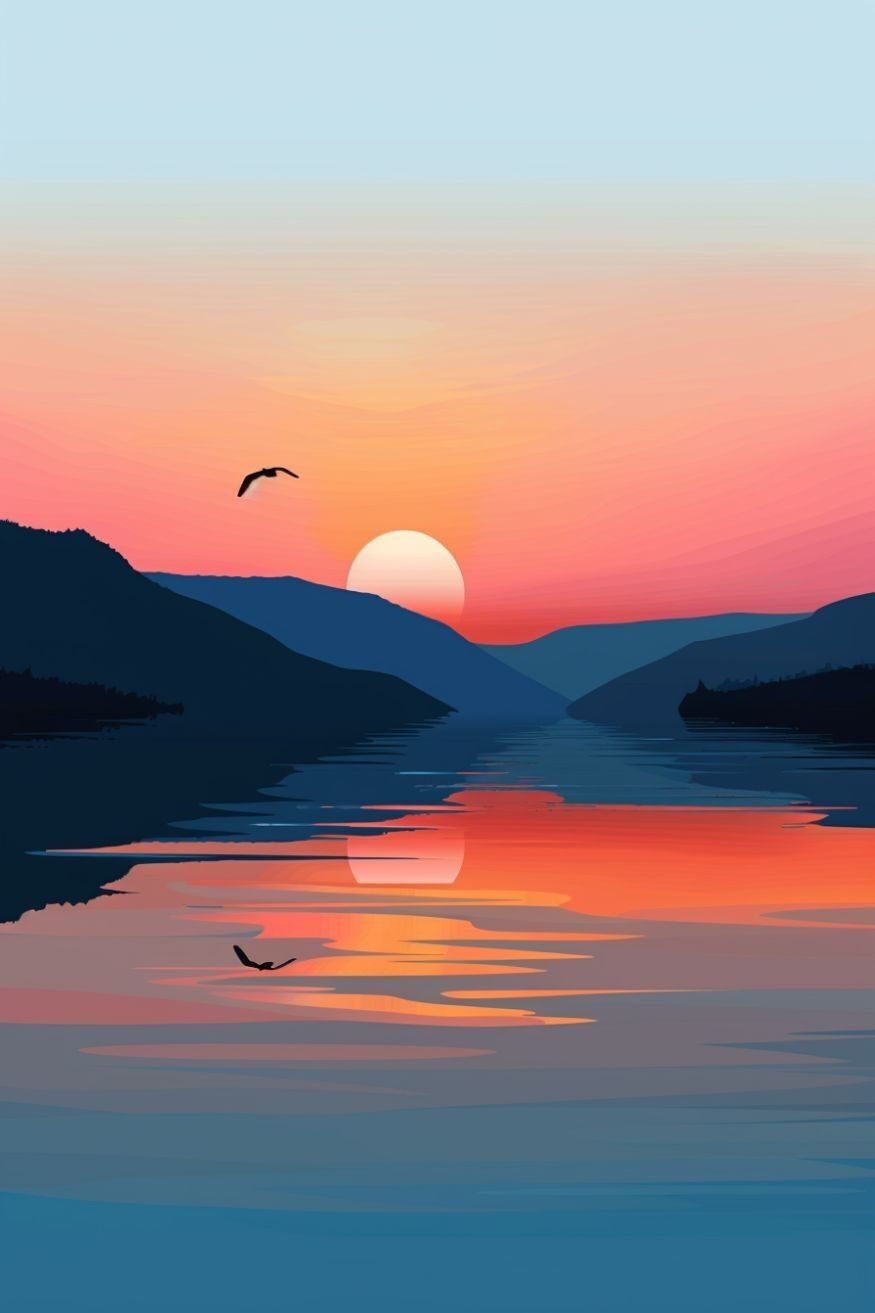 Poster estetico - Tramonto tra terra e mare