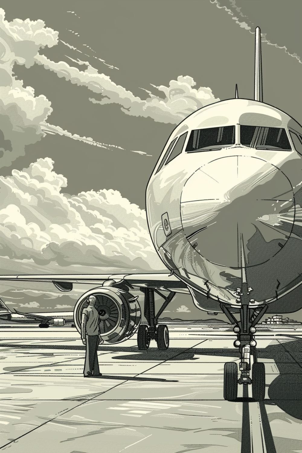 Illustrazione dell'aeroplano - disegno in bianco e nero