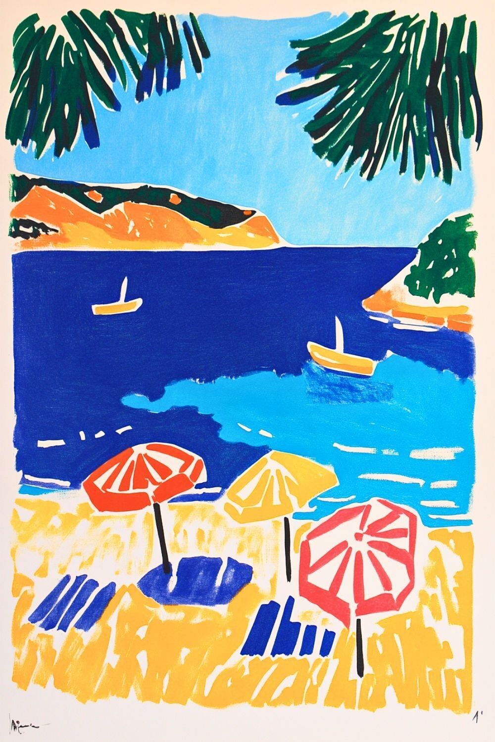 Ästhetisches Retro-Trendposter – Sonnenschirme am Meer