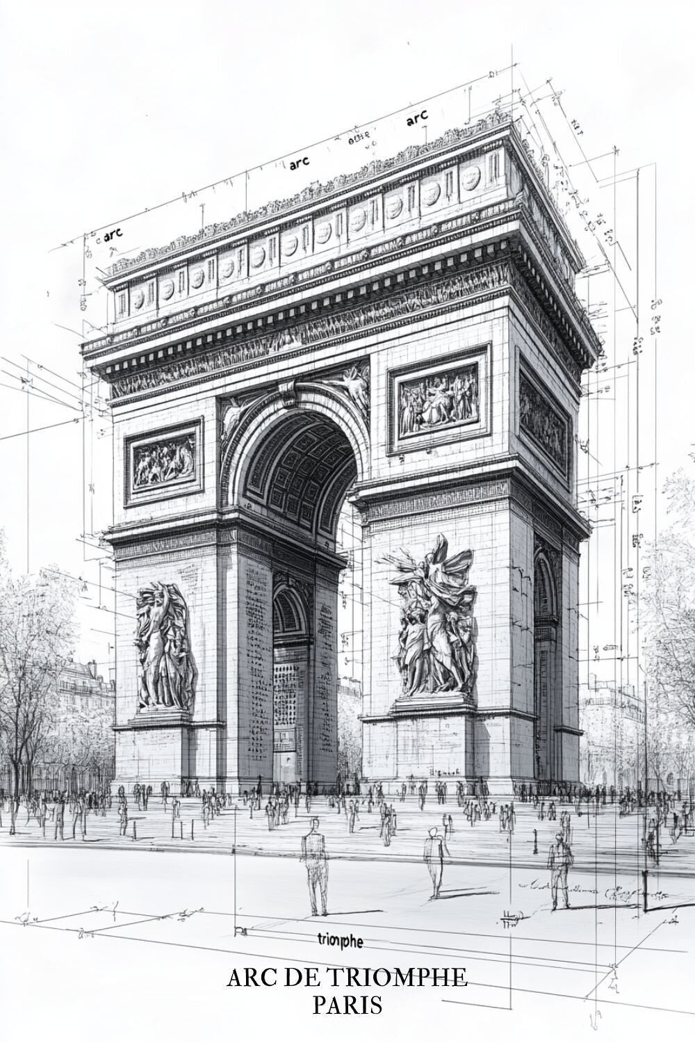 Plakat zum Arc de Triomphe - Schwarz-Weiß-Plan