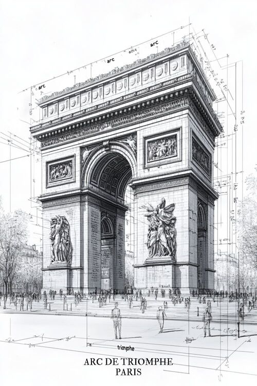 Affiche Arc de Triomphe - Plan noir et blanc