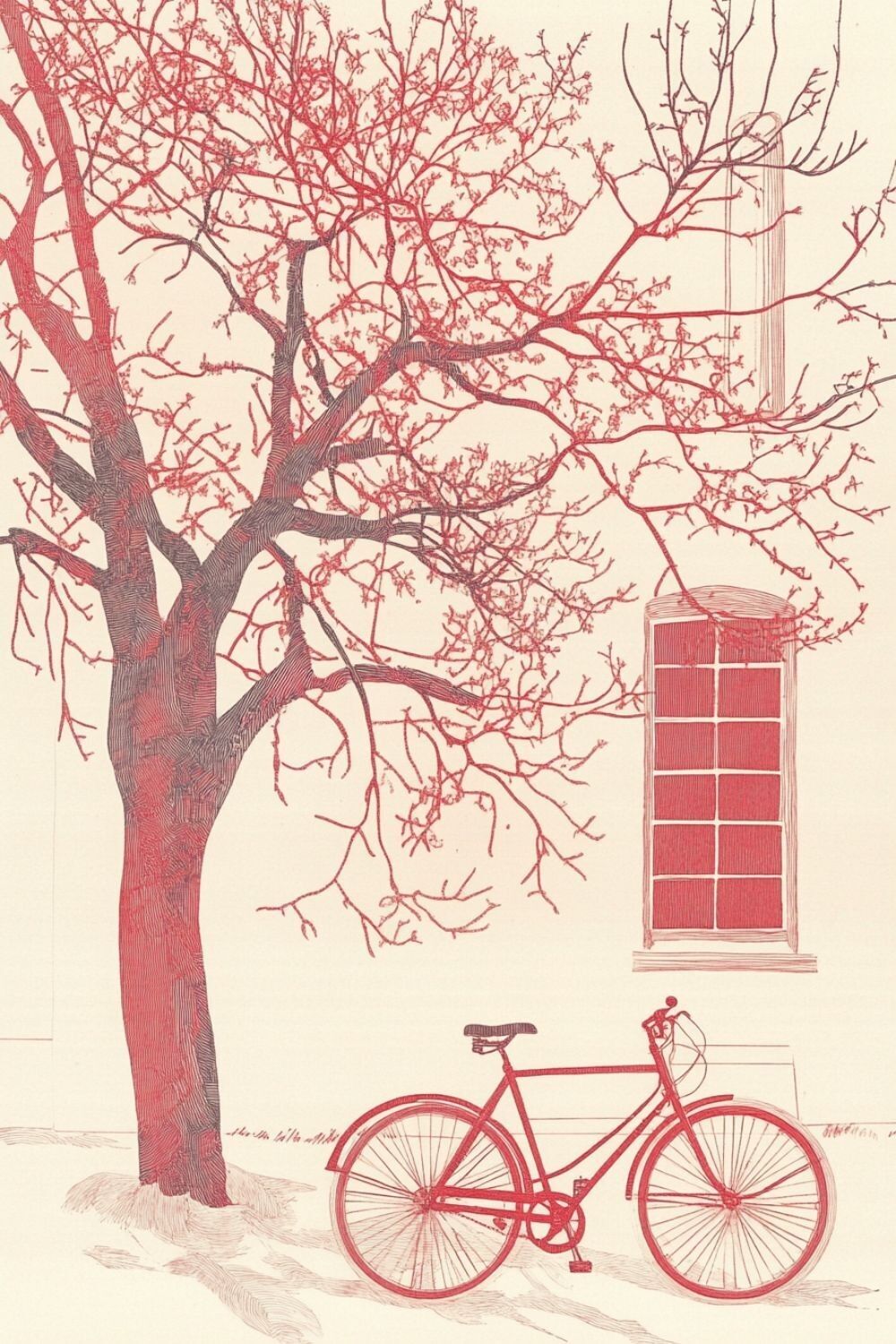 Affiche minimaliste arbre et vélo rouge art illustration