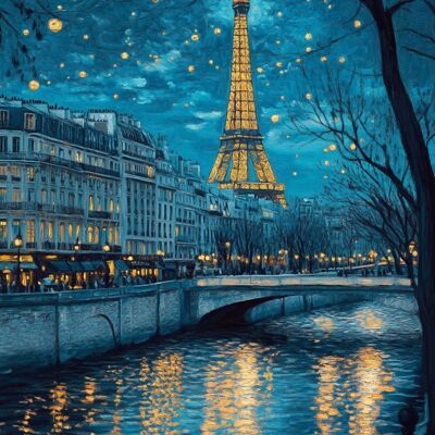 Affiche Paris de nuit à la Van Gogh