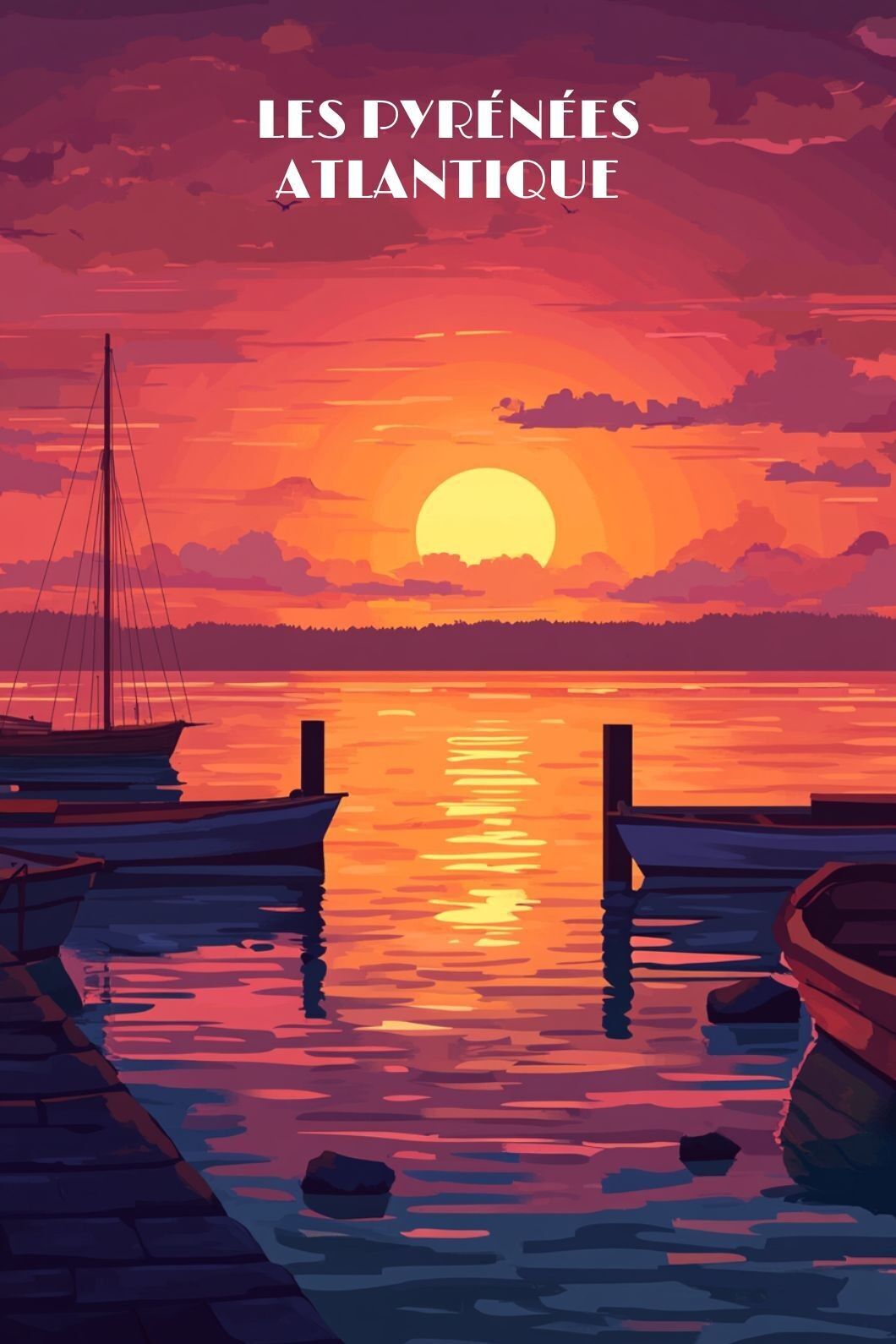 Poster Bateau pirate en pleine mer au coucher du soleil – Tableau