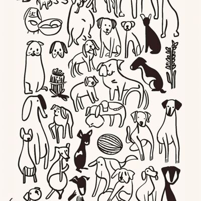 Póster en blanco y negro - Perro de arte retro minimalista