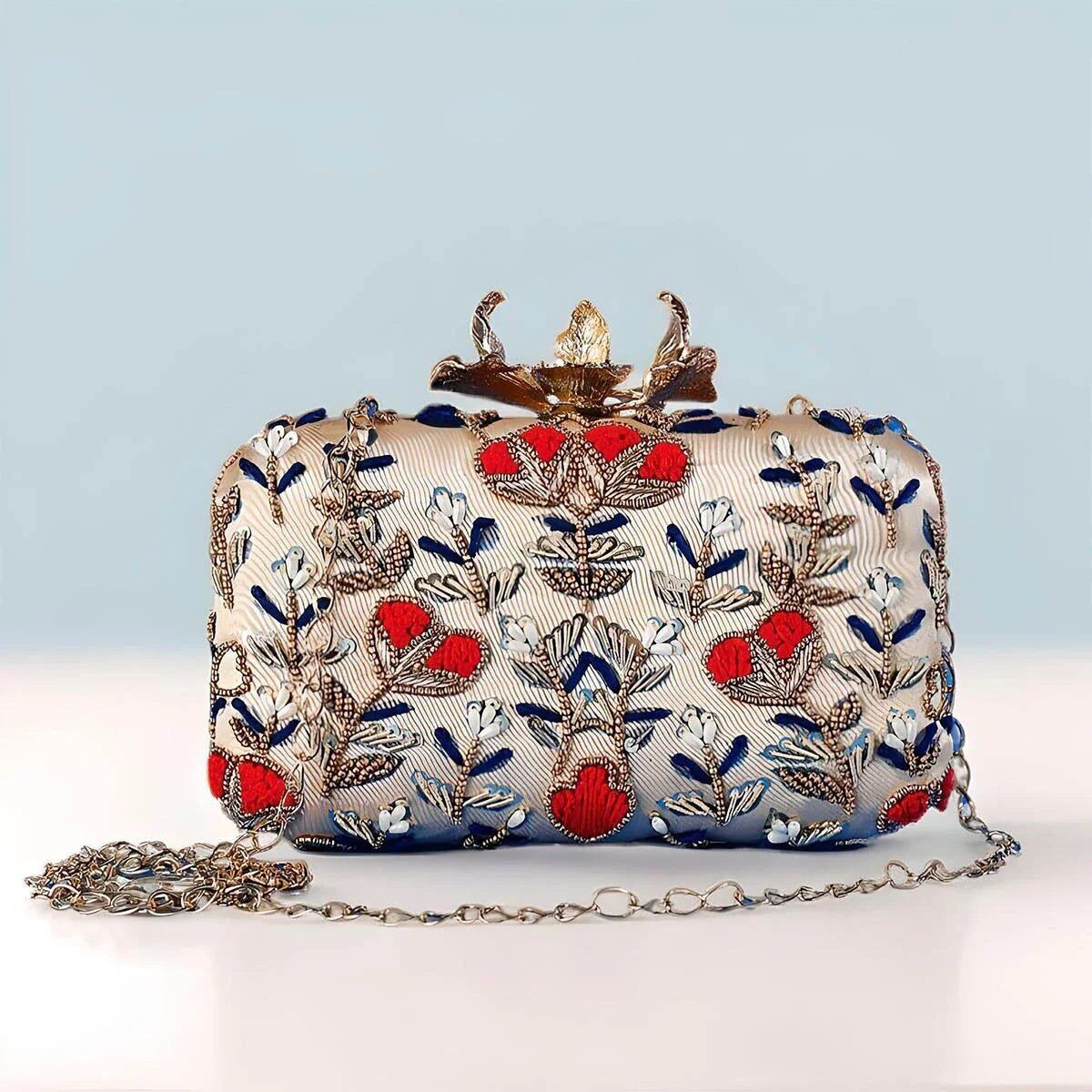 Borsa a fiori Abdel Claw Beige, rossa e blu