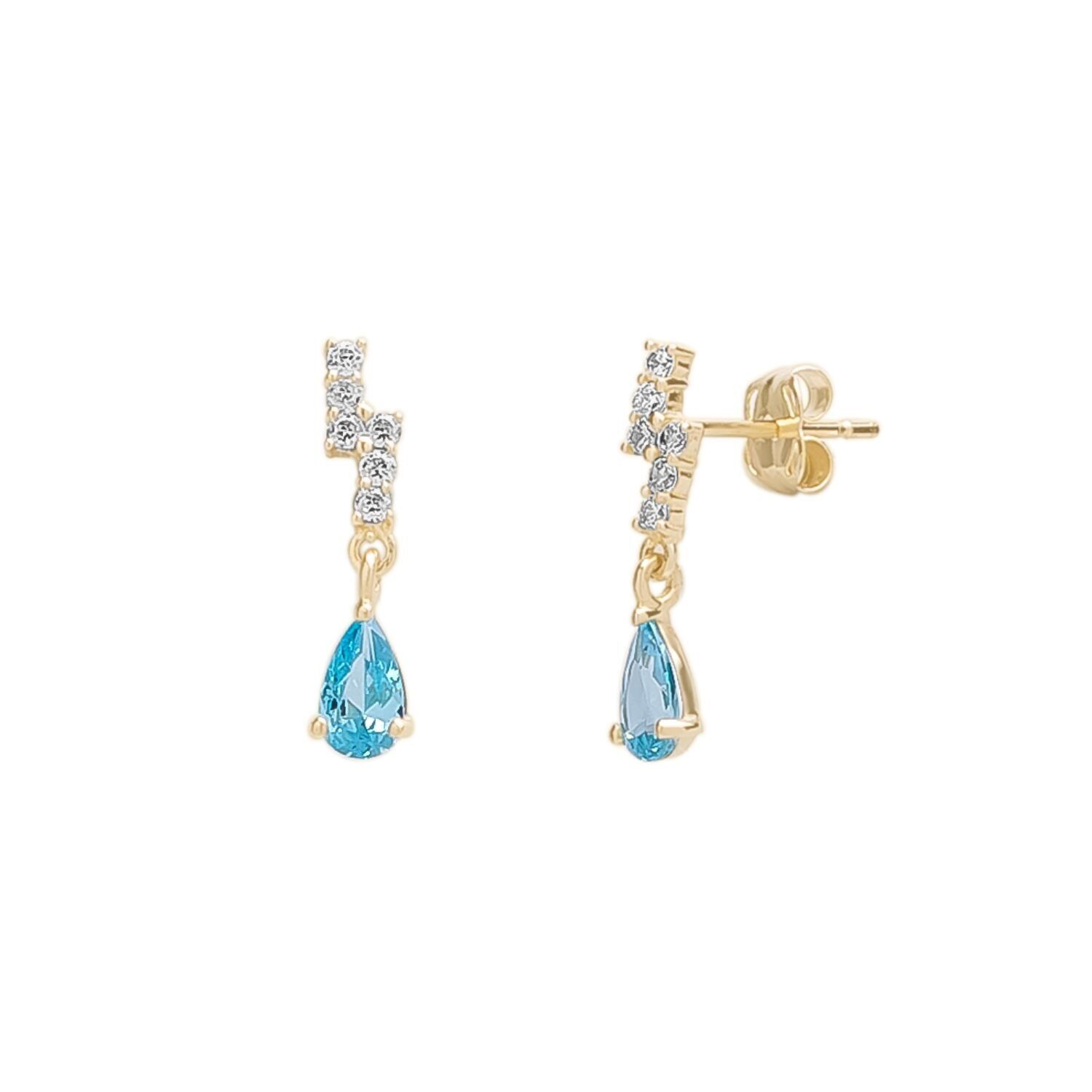Boucles d'oreilles éclair en topaze bleue en or massif 9 carats