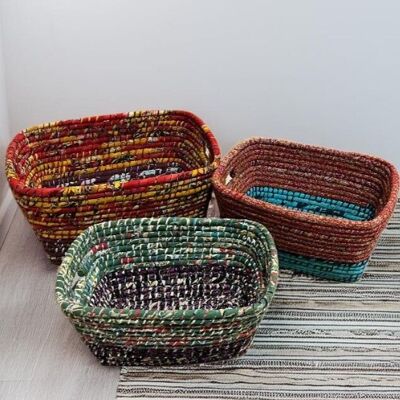 Juego de 3 cestas de lavandería de sari reciclado y hierba Kaisa