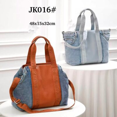 Borsa a tracolla sintetica con tessuto denim, grande capacità e tasca posteriore per donna