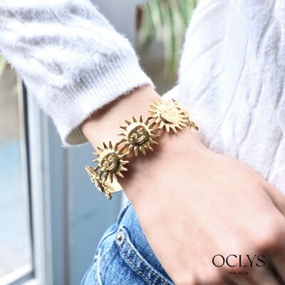 Brazalete abierto Soni de acero inoxidable con forma de sol