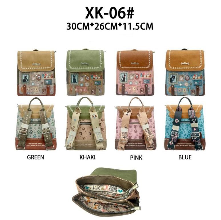 Sweet Candy Cat Design Synthetic Backpack, 2 Compartments and Back Pocket for Women