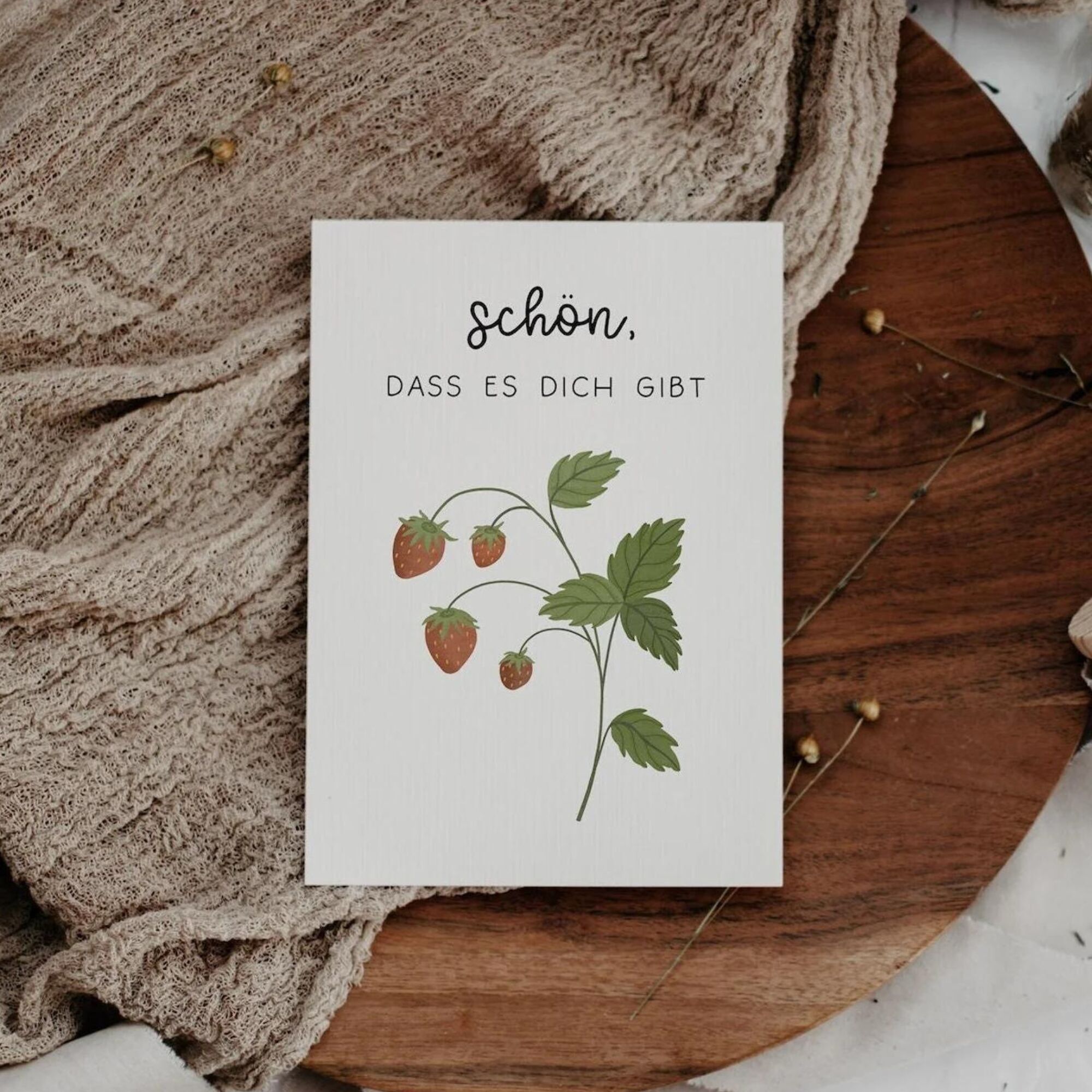 Postcard Strawberry "It's nice that you exist" Wild Strawberries