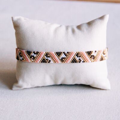 Bracelet tissé rayé imprimé léopard - saumon/taupe