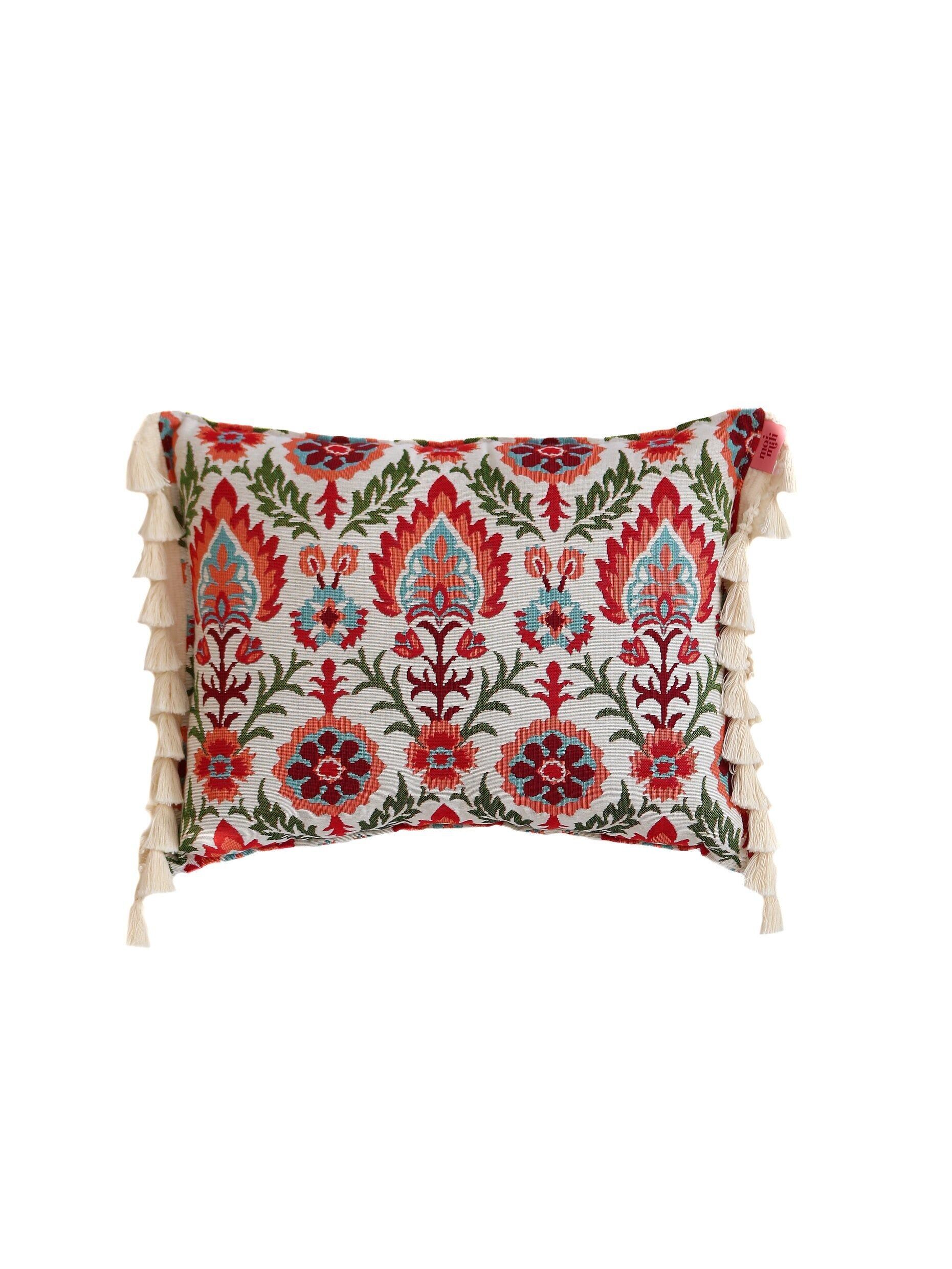 "Scarlet iris in Cancaya" pillow with fringe
