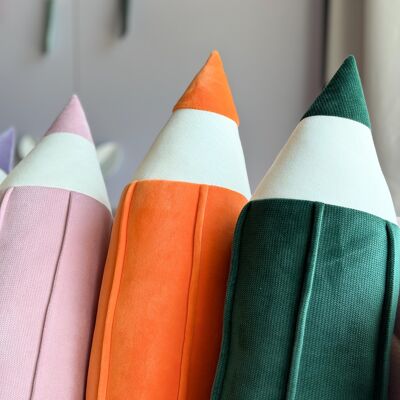 Coussin en velours crayon « Orange » décoration de rentrée scolaire, idée cadeau pour enfant d'âge préscolaire et étudiant, décoration de chambre d'enfant, décoration de chambre d'étudiant Montessori