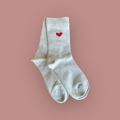 Paio di calzini beige - Cuoricino rosso