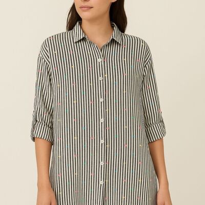 CHEMISE À RAYURES ASYMÉTRIQUES EN COTON AVEC SURPIQÛRES MULTICOLORE