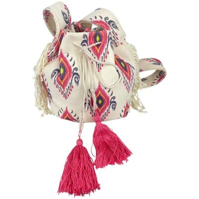 Bolso de Hombro Estilo Bohemio en Algodón con Cierre de Cuerdas y Gran Calidad para Mujer