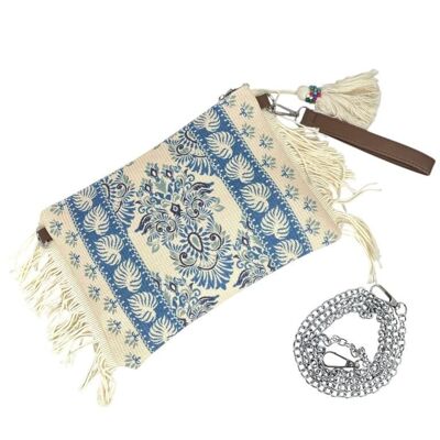 Bolso Bandolera de Algodón Estilo Bohemio con Asa de Mano y Flecos Laterales para Mujer
