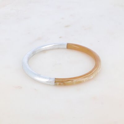 Brazalete de cuerno de búfalo con hojas decorativas de plata - hecho en Vietnam